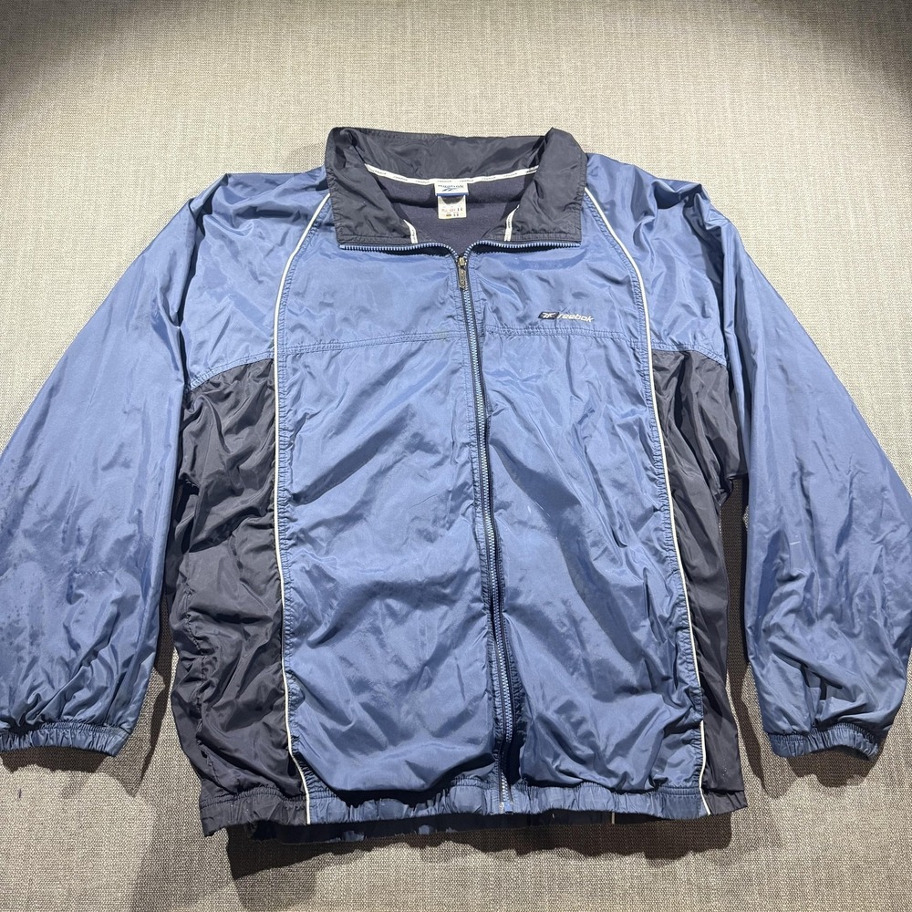 Reebok Jacket Mens 2XL Blue Colorblock Full Zip Windbreaker‎ Lightweight Lined